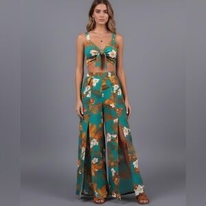 LAST ONE 🔥 Boho Print Crop Cami Top & Split Thigh Pants